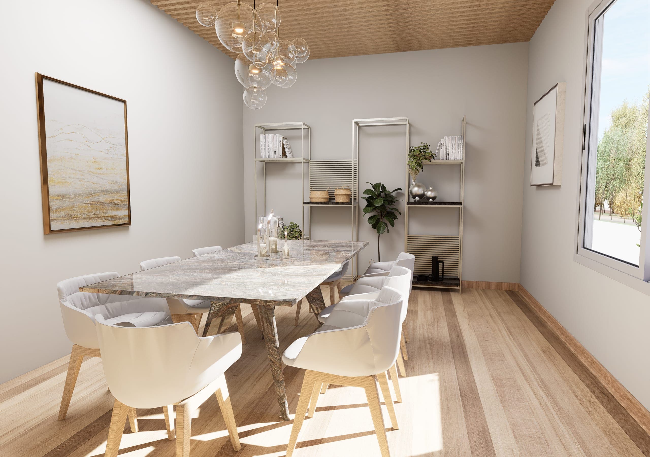 Butaca tapizada en blanco con carcasa envolvente y patas de madera clara
